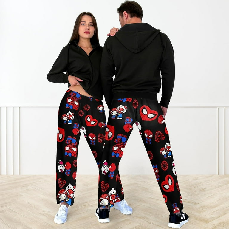 Hello Kitty and Spider man Anime Pajamas for Women Men Cartoon Unisex Couple All Over Print Bottoms Sleep Pajama Pants Christmas Birthday Gifts Walmart