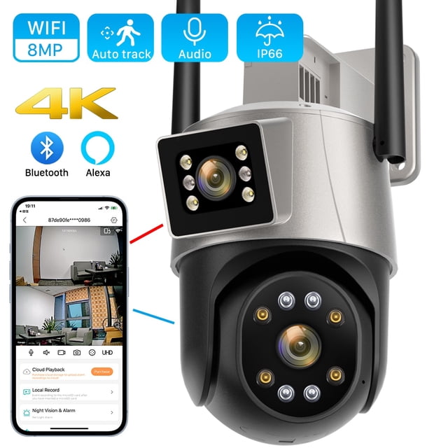 camara vigilancia wifi, Cámara de seguridad CCTV para exteriores, dispositivo de vigilancia con visión nocturna a Color, Wifi, ICsee, 8MP, 4K, lente Dual, PTZ, IP, IA, detección humana