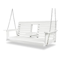 Poly Lumber 3-Seat Porch Swing, HIPS 5-Feet Bench Swing with Foldable Cup Holders,18/8 Stainless Steel Hardware, High Backrest and Deep Contoured Seat, White