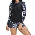 thumbnail image 2 of Brnmxoke Clearance Women Two Piece Rash Guard Long Sleeve Swimsuits Floral Print Swim Shirt Built in Bra Trendy Athletic Surfing Hide Belly Bathing Suit with Boyshort Bottoms, 2 of 5