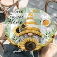 thumbnail image 2 of Yellow Dwarf Round Tablecloth, Fitted Table Cover with Elastic for 55"-60" Round Tables, Sunflower Bee Retro Green White Plaid Table Cloth Outdoor Indoor Dinning Party Waterproof Tablecloths, 2 of 7