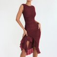 thumbnail image 2 of Women's Y2K Ruffle Dress Sleeveless Split Tassel Summer Mesh Tulle Bodycon Evening Dinner Night Out, 2 of 3