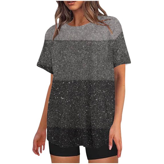 Penkiiy Women Oversized Gradient Print Short Sleeve Crew Neck T-Shirts Casual Loose Pullover Tops Summer Tee Shirt 2XL Dark Gray