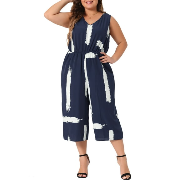 DARING DIVA Women's Plus Jumpsuit V Neck Tie Waist Rompers with Pockets 1X Navy Blue