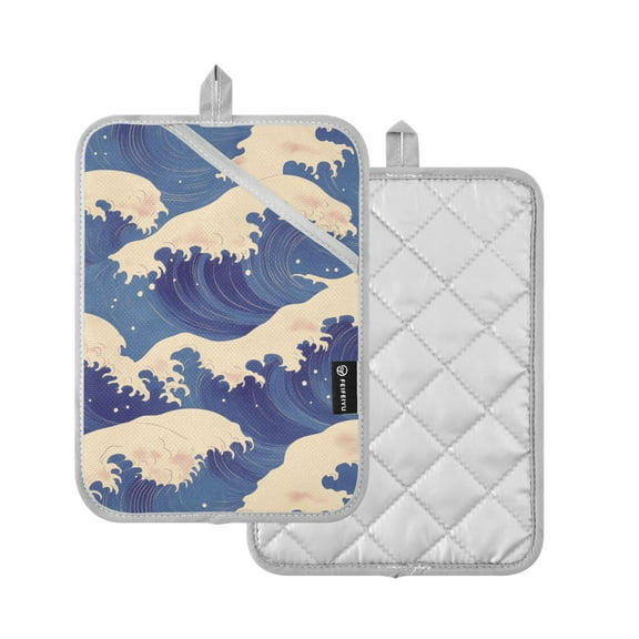 Yayeee Pot Holders Kitchen Heat Resistant with Pocket 7"x9.8" Cotton Oven Cooking Hot Pads, Blue Wave Pattern