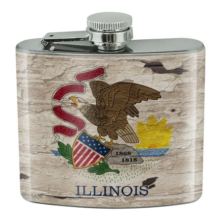 

Rustic Illinois State Flag Distressed USA Stainless Steel 5oz Hip Drink Kidney Flask