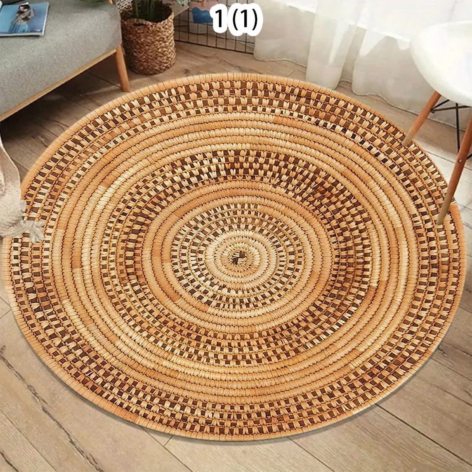 Natural Jute Woven Round Soft Area Rug Washable Non-Slip Indoor Floor Mat for Rustic Boho Bedroom Living Room Home Decor