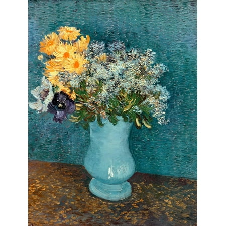 Van Gogh Water Lilies - Vase of Lilacs, Daisies and Anemones, c.1887 Flowers Still Life Print Wall Art By Vincent van Gogh
