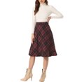 thumbnail image 3 of INSPIRE CHIC Women's Plaid Skirts Belted High Waist A-Line Mid-Length Skirts S Black Red, 3 of 7