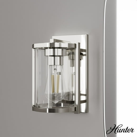 Hunter - Astwood 1-light Polished Nickel, Small Sconce Light, Dimmable, Caged Style, for Bedrooms, Dining, Living Rooms - 19961