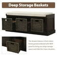 thumbnail image 3 of Rustic Storage Bench with 3 Removable Classic Rattan Basket , Entryway Bench with Removable Cushion (Espresso), 3 of 27