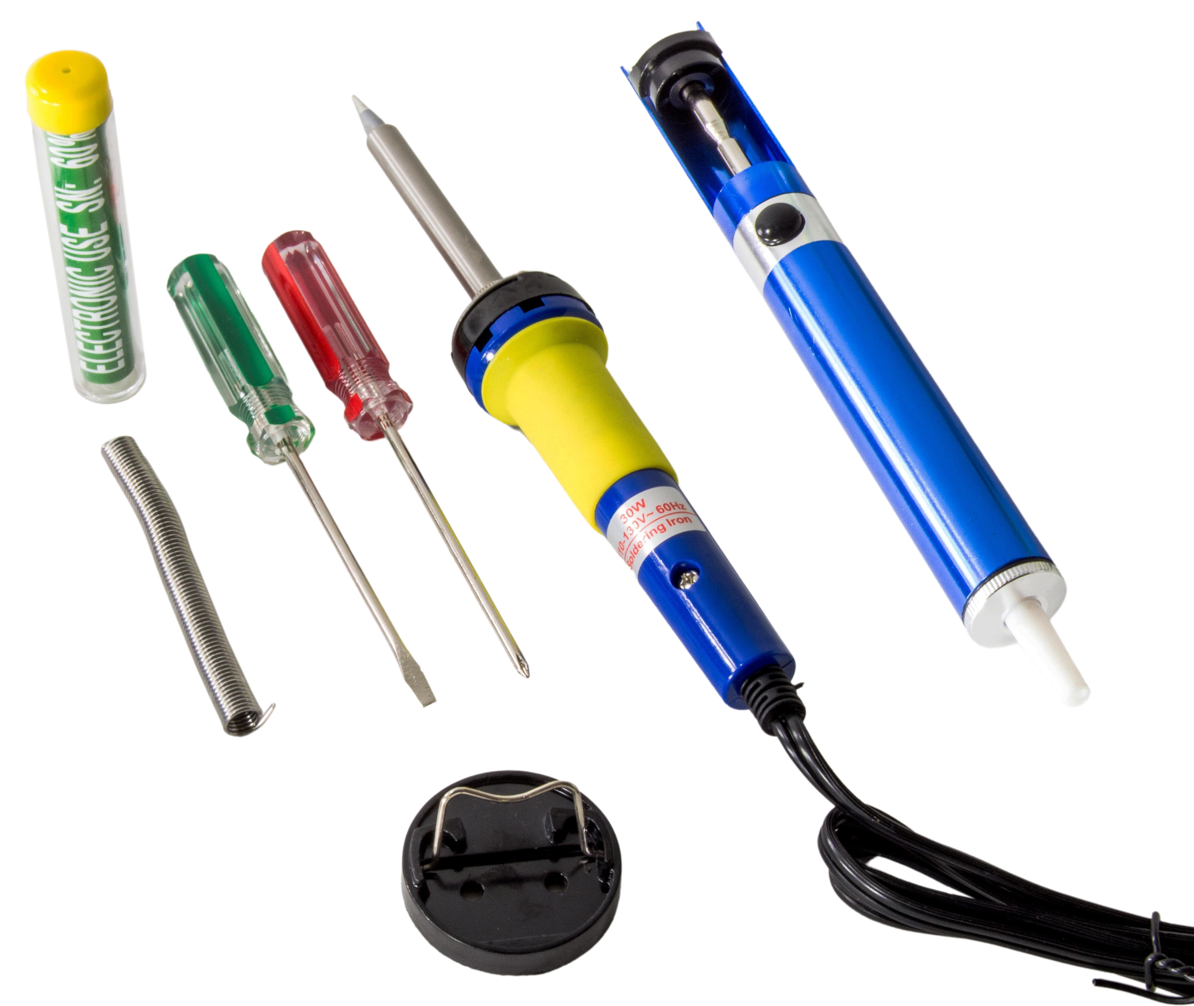 Soldering Iron Kit - Includes 30w Soldering Iron, Solder, Soldering Iron Stand, Desolder Pump, 2 Screwdrivers