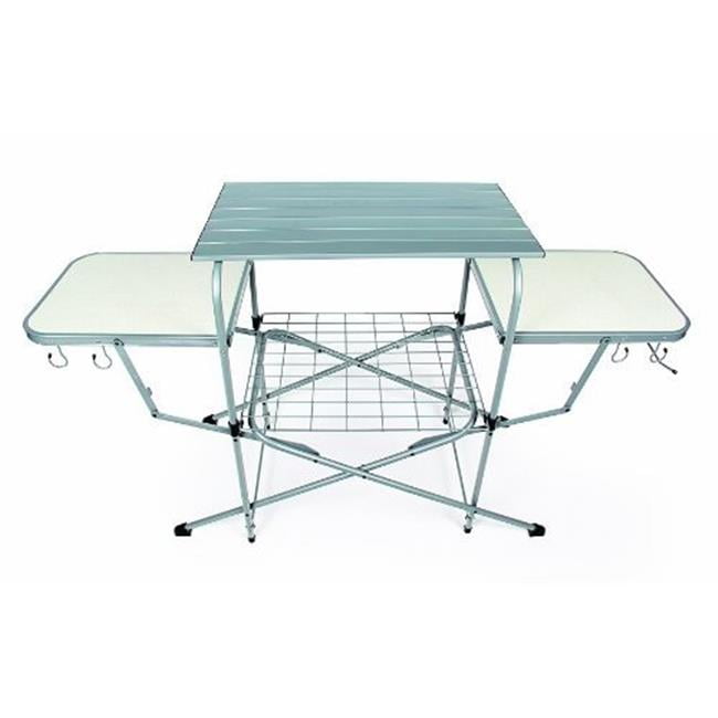 Camco 57293 Table Grill 57 3 4 Inch Length X 19 Width 32 Height Folding Multi Level Polished Aluminum Top Steel Frame With