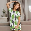 thumbnail image 3 of Rateoe Light green and black argyle Print Women’s Nightdress – Cozy Cotton Short-sleeved Sleep Shirt, Loose-Fit Sleepwear, Perfect for Relaxing and Sleeping, 3 of 6