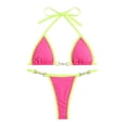 thumbnail image 4 of PWPSG Halter Triangle Bikini Two Piece Swimsuit with Pearl Accent Color Trim Tie Side High Cut Bottom Pink S, 4 of 6