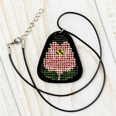Bead embroidery kit on artificial leather Pendant FLBB-083