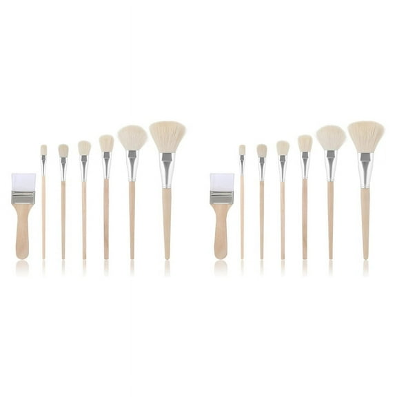 Mop Brush for Acrylic Painting 14Pcs Artist Paint Brush Set with Wooden Handle Wool Brushes for Watercolor Painting