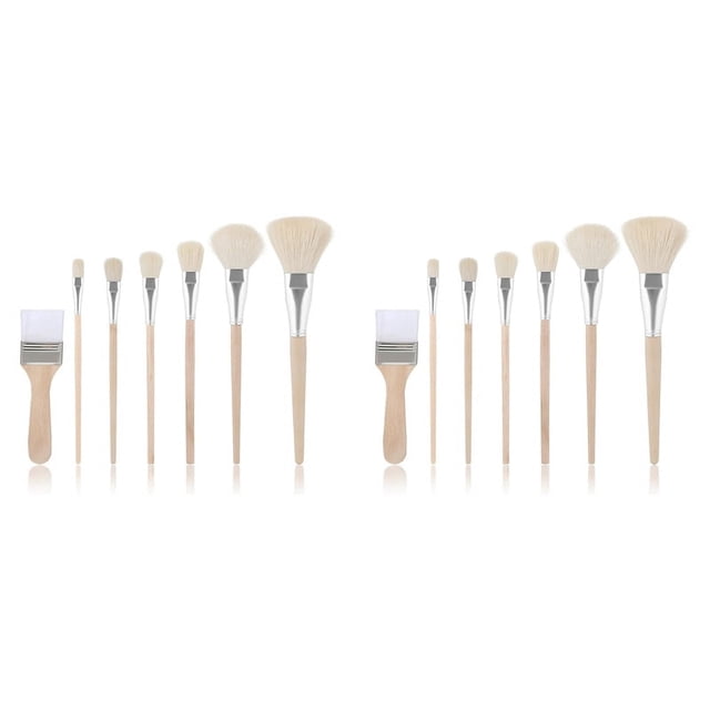 Pincel de Fregona para Pintura Acrílica, Juego de Brochas de Artista de 14 Piezas con Manejar de Madera, Pinceles de Lana para Pintura de Acuarela
