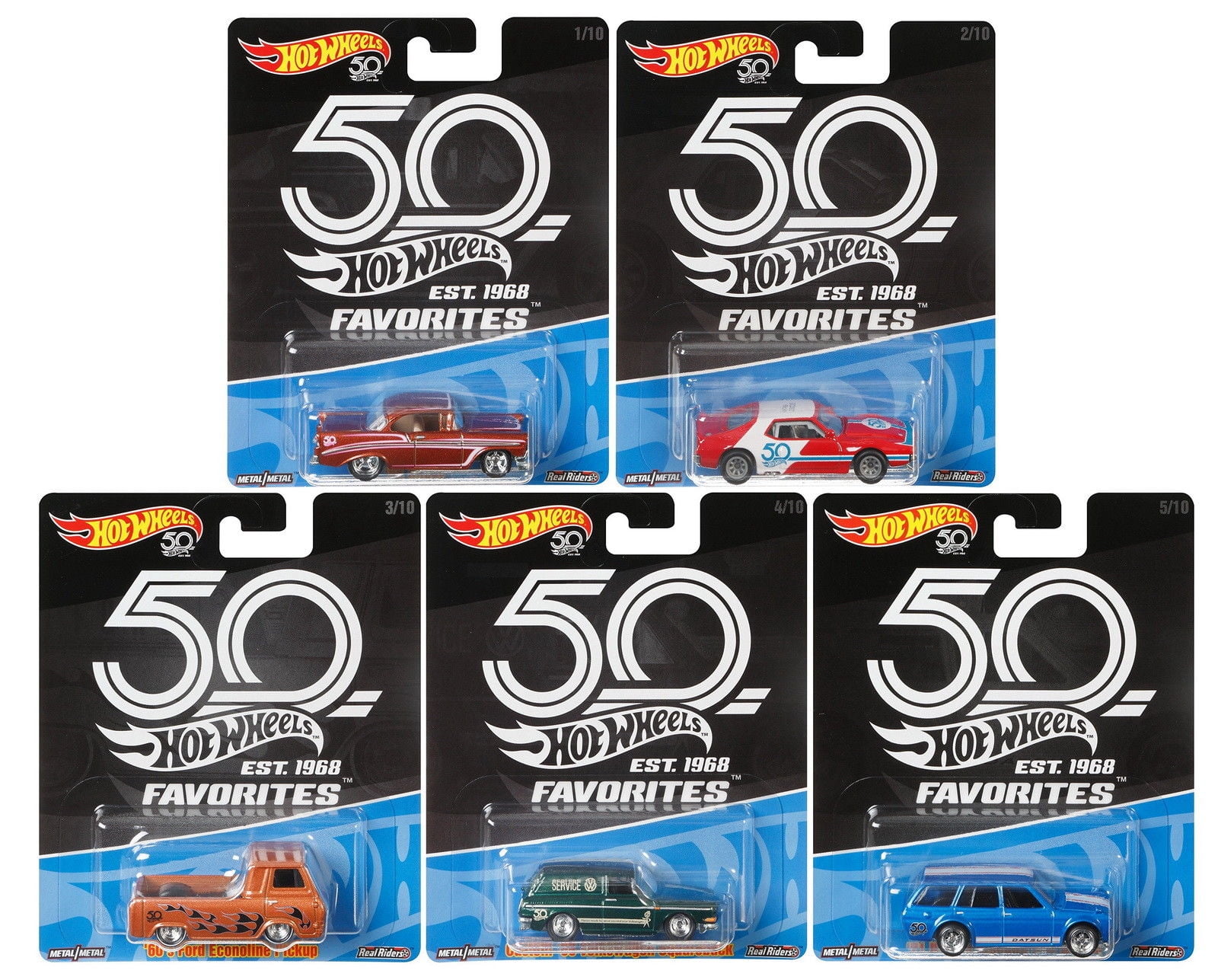 2018 Hot Wheels 50th Anniversary Favorites Series Diecast Cars 1:64 Real Riders 