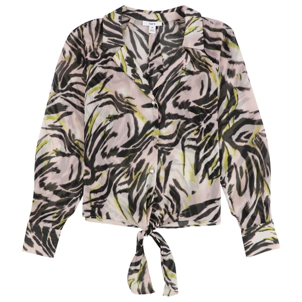 bar III Blusa con botones y lazo en la parte delantera para mujer, rosa, extra pequeña