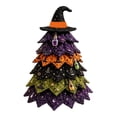 thumbnail image 2 of DIY Halloween Fabric Tree with Witch Hat Topper, Purple & Green Tiered Patchwork Design, Witches Broom Tabletop Decor for Home, Hat Style, 1 Count, 2 of 8