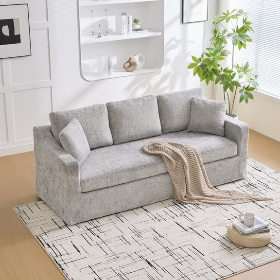 LifeSky Modern Apartment Sofa: 83.86" Wide Lounge-Ready Space - Deep Seat Chenille Fabric 3-Seater for Living Room & Small Spaces - Removable Washable Cover Easy 25-Min Assembly