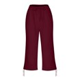 thumbnail image 5 of Women's Bermuda Shorts Knee Length Elastic Waist Linen Shorts Lightweight Plus Size Cropped Pants with Pockets, 5 of 5