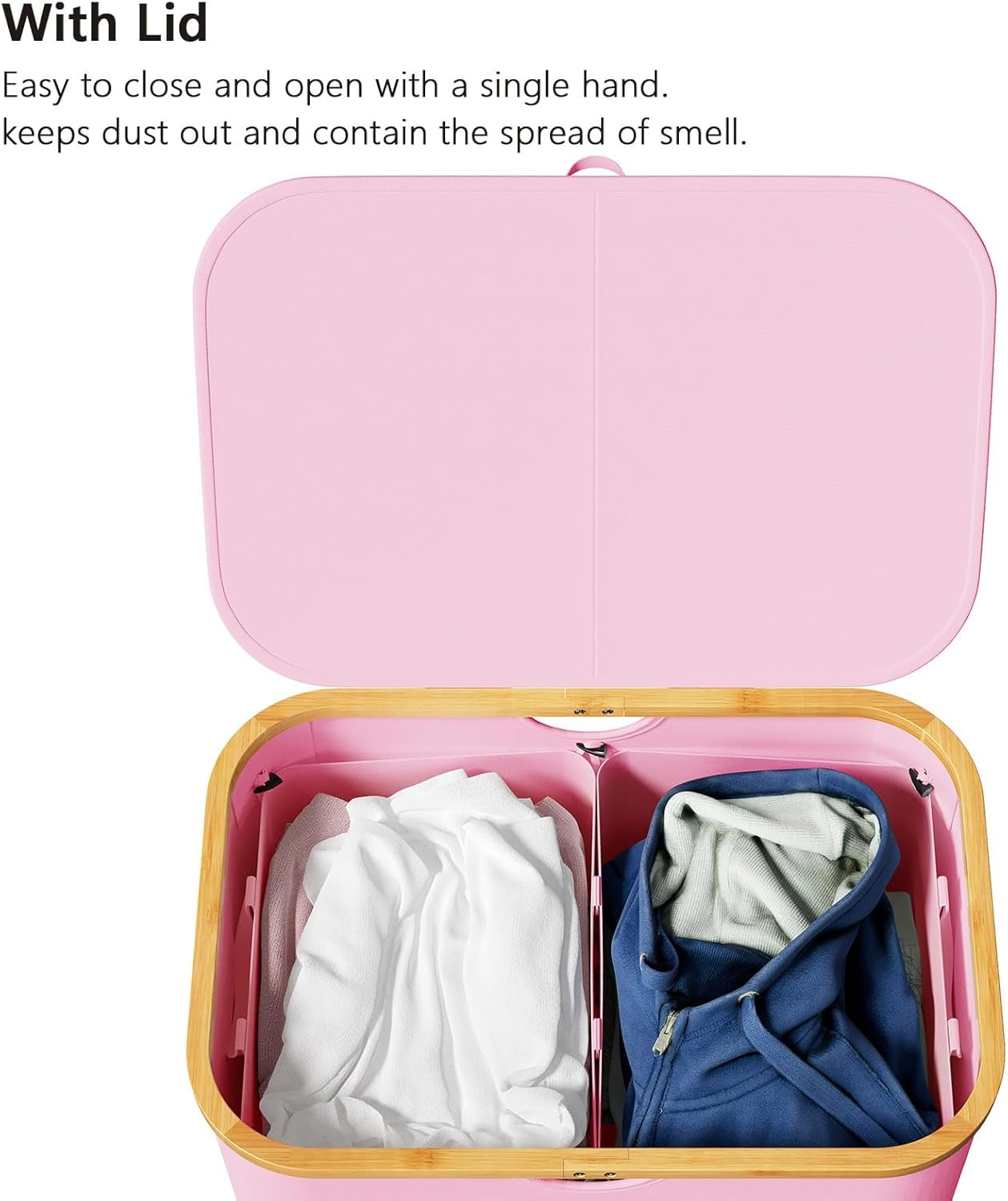 SpaceAid Double Laundry Hamper 2 Section with Lid and Removable Laundry Bags, 160L Clothes Basket, Pink