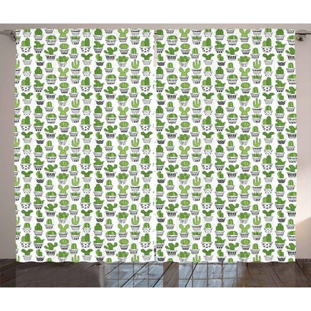 Cactus Curtains 2 Panels Set Succulent Spiky Cacti Doodle