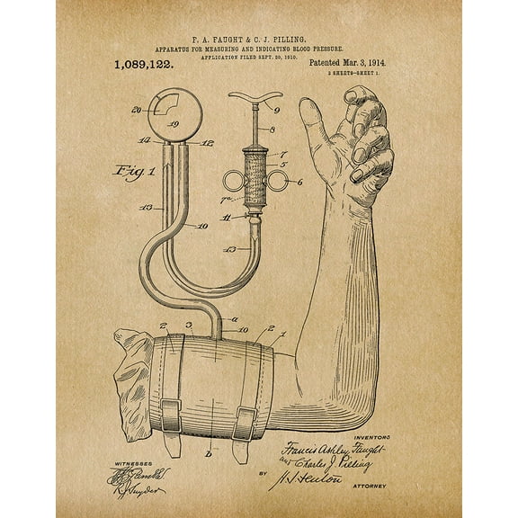 Original Blood Pressure Cuff Artwork Submitted In 1914 - Medical - Patent Art Print