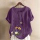 thumbnail image 1 of TaTaai Casual Printed Button Blouse, Women's Short Sleeve Linen Feel T-Shirt, Comfortable Top for All Seasons Gift, 1 of 4