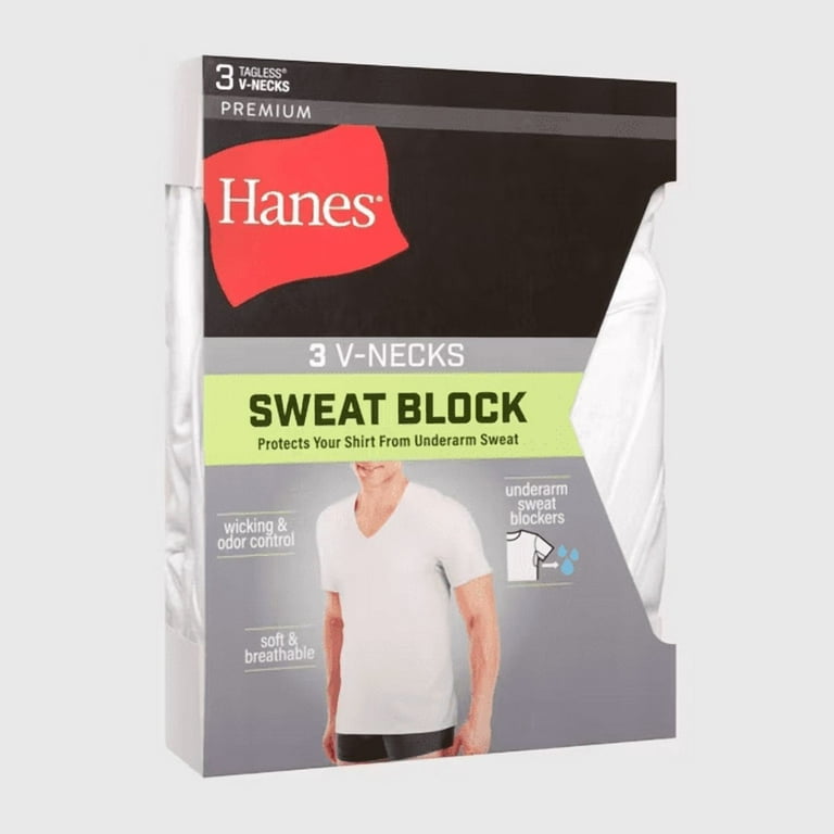 Hanes Premium Men's Sweat Block V-Neck Undershirt 3pk - White