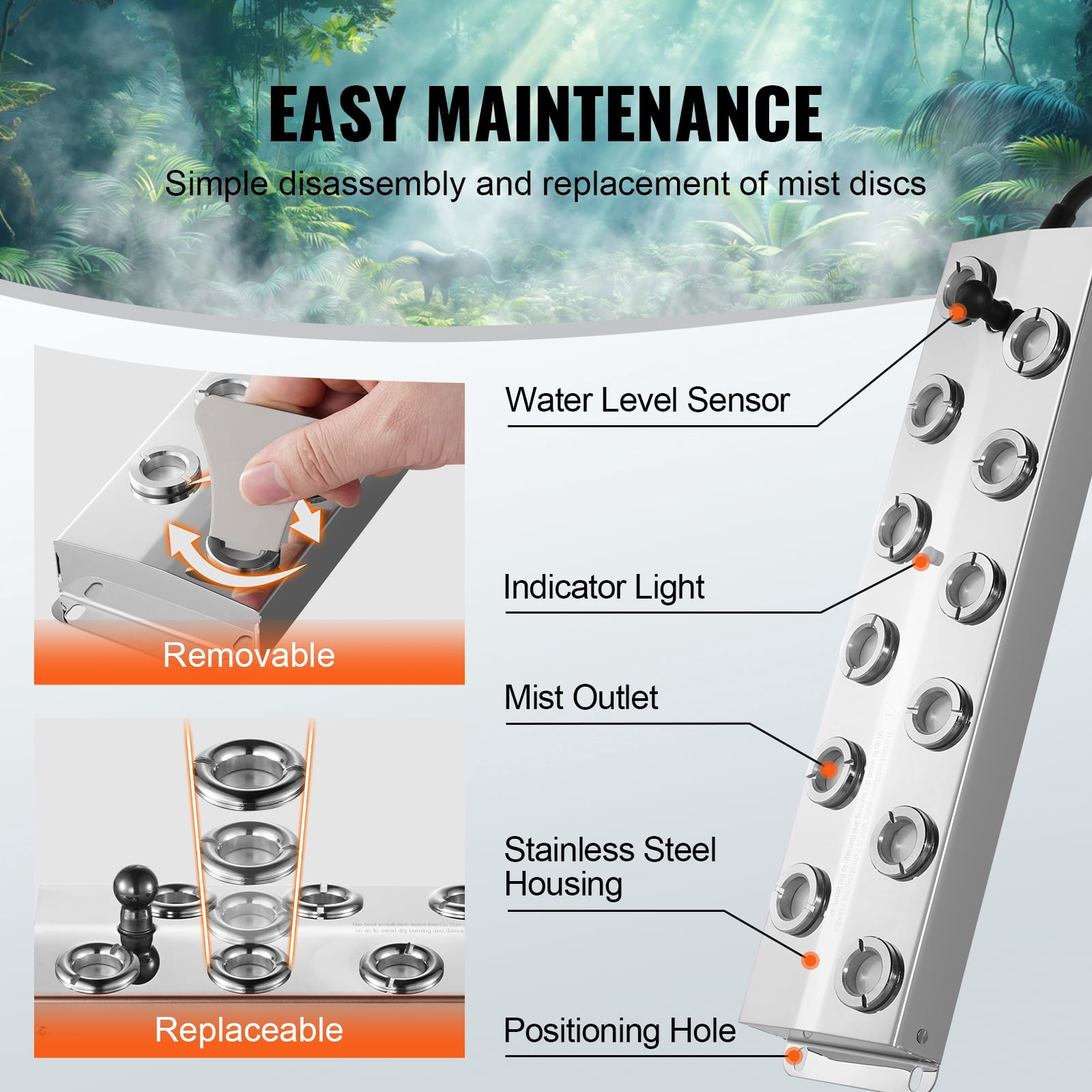 KFFKFF Ultrasonic Fog Generator, 12-Head, 9L/H Output, Includes 300W IP67 Water-Resistant Power Unit, Float, Spare Discs, Ideal for Ponds, Gardens, Rockeries, Greenhouses, Halloween Decor
