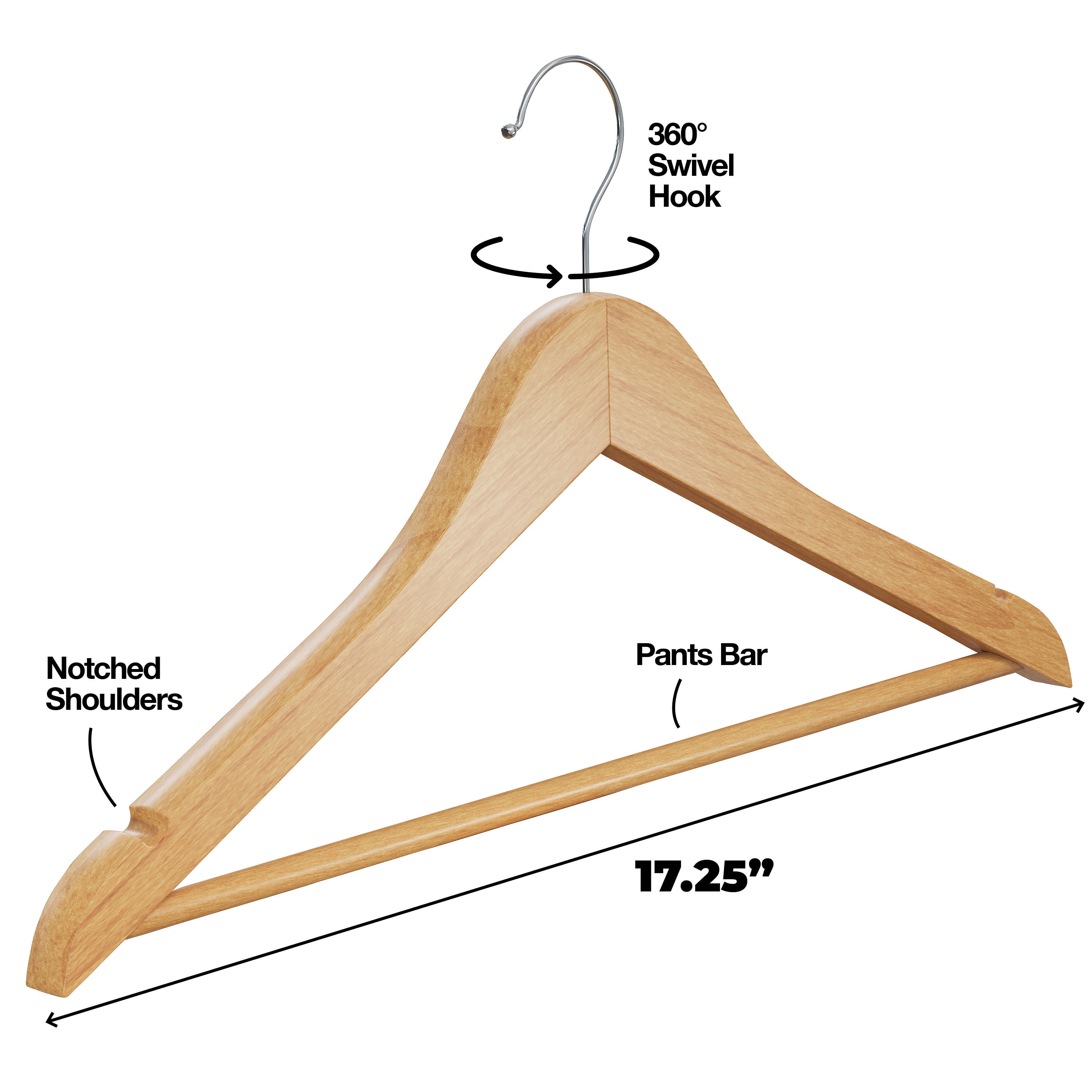 Home-It Natural Wood Clothing Hangers, 20 Pack 