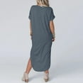 thumbnail image 6 of Women's Casual Loose Sundress 2024 T Shirt Dress Short Sleeve V Neck Solid Color Long Dress Side Split Leisure Dresses With Pockets Temperament Slim A-Line Midi Dresses, 6 of 6