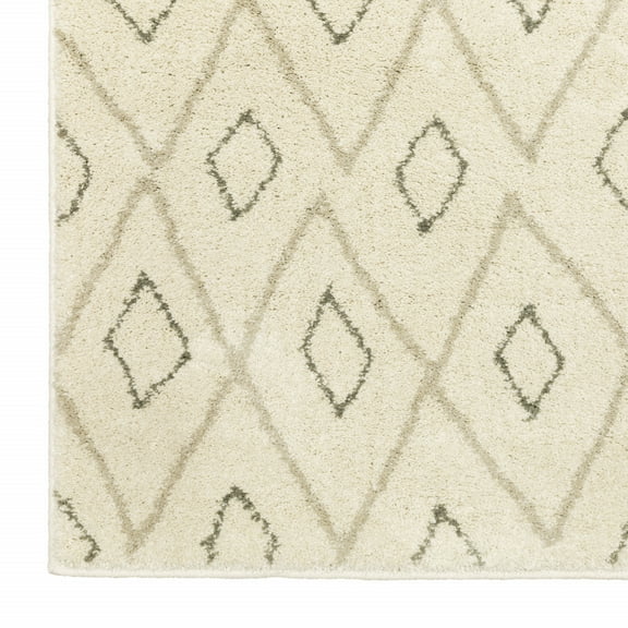 HomeRoots  2 x 8 ft. Sand Ash Gray & Ivory Geometric Power Loom Stain Resistant Runner Area Rug
