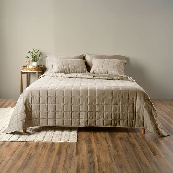 Allswell Cotton Linen Blend Quilt Set, Cream Glaze, Full/Queen