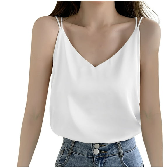 Lenpel Camisole Tops for Women Chiffon Spaghetti Strap V Neck Casual Loose Tank Tops Sleeveless Summer Blouses