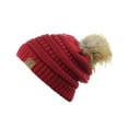 thumbnail image 3 of NYFASHION101 Exclusive Soft Stretch Cable Knit Faux Fur Pom Pom Beanie Hat - Red, 3 of 4