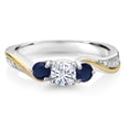 thumbnail image 4 of Gem Stone King 925 Silver and 10K Yellow Gold Moissanite Blue Sapphire and Lab Grown Diamond 3 Stone Engagement Ring for Women 0.56 Cttw, Gemstone Birthstone (Size 7), 4 of 4