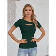 thumbnail image 4 of Womens Fashion Fall Clothes One Piece Cutout Tops short Sleeve Slim Fitted Shirts Tee Tshirts, 4 of 5