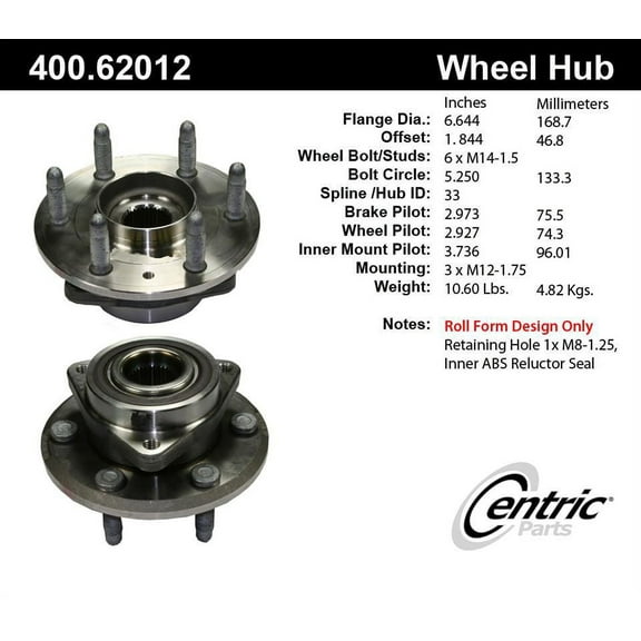 CENTRIC PARTS - HUB ASSEMBLY Fits select: 2009-2017 CHEVROLET TRAVERSE, 2007-2017 GMC ACADIA