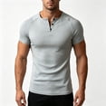 thumbnail image 5 of UVEASISHA Mens Muscle Henley Shirts Slim Fit Short Sleeve Workout T-Shirt Button Up Casual Gym Athletic Shirts Lightweight Breathable Collarless T Shirt Gray M, 5 of 6