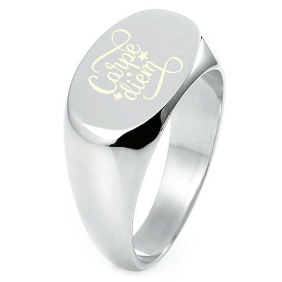 Sterling Silver Carpe Diem Engraved Oval Flat Top Polished Ring