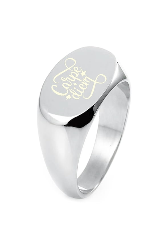 Sterling Silver Carpe Diem Engraved Oval Flat Top Polished Ring