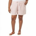 thumbnail image 5 of Briggs Women's Smoked Elastic Waist Linen Blend Pull-On Shorts (Pink Stripe, S), 5 of 8