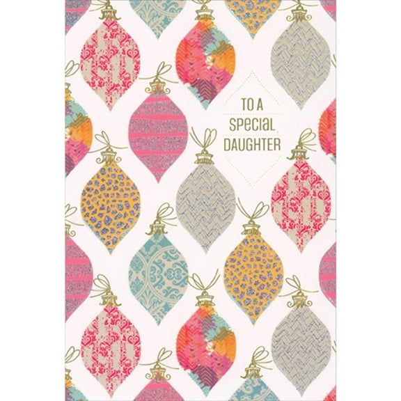 Pictura Colorful Pastel Patterned and Foil Accented Finial Drop Ornaments Christmas Card for Daughter