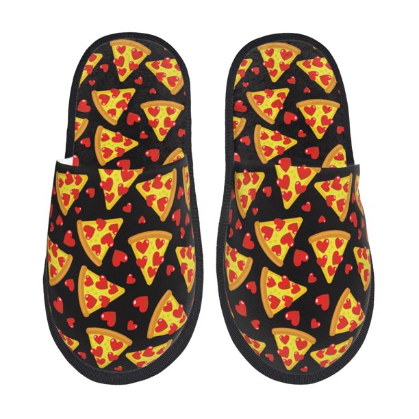 Balery Cartoon Pizza Pantuflas de Casa de Felpa Silenciosas con Diseño Estampado, Zapatillas Cómodas Antideslizantes de Algodón para Interior-Medium