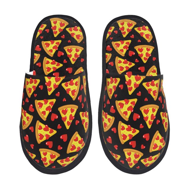 Lsque Cartoon Pizza Print Fuzzy Slippers Fuzzy Soft House Slippers Plush Furry Warm Cozy Open Toe Fluffy Home Shoes-Large