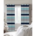 thumbnail image 2 of Grey Blue Striped Blackout Curtains for Bedroom, Thermal Insulated Window Treatment, Farmhouse Stripes Abstract Art Navy Blue Grommet Top Blackout Draperies and Drapes for Basement 27.5"x39" 2 Panels, 2 of 8